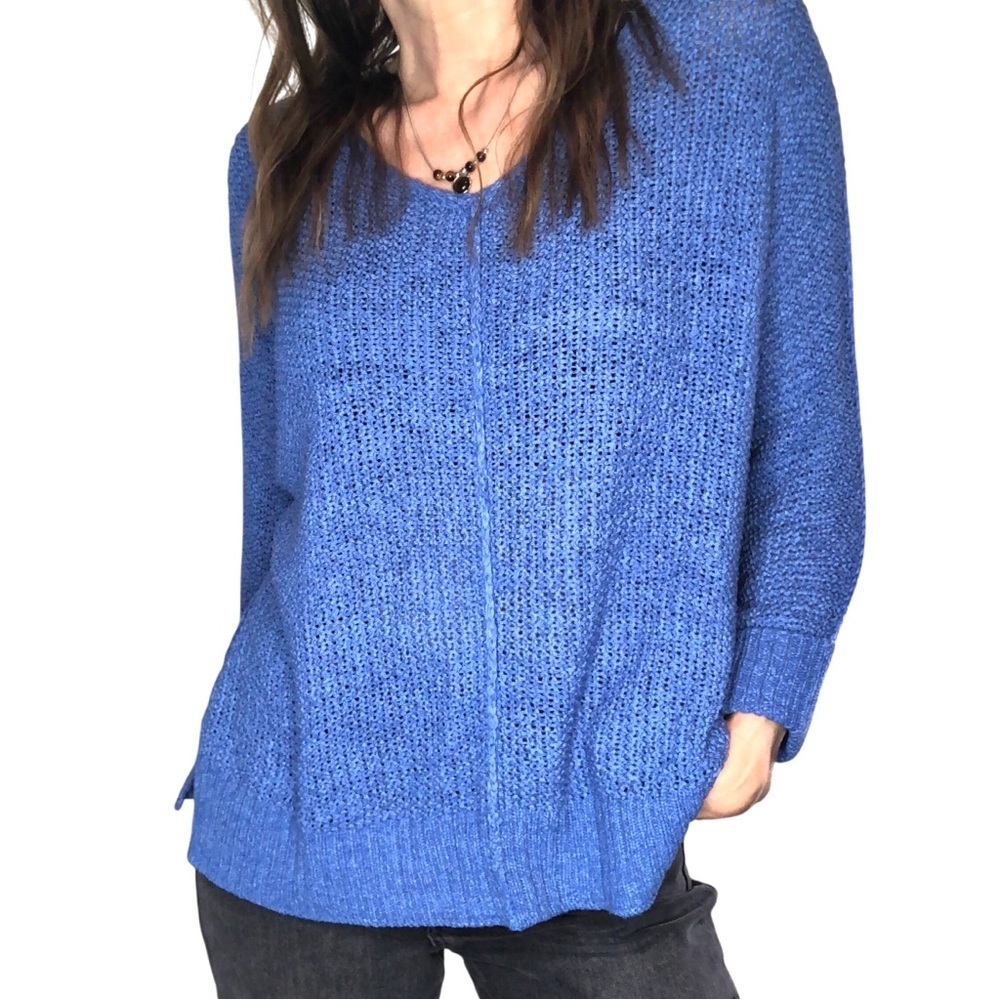 Habitat Loose Knit Lagenlook Sweater Oversized Small Blue Casual Boxy Beachy - Picture 2 of 7